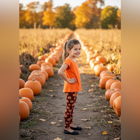 L NEW Girls Pumpkin Thanksgiving Leggings Luxury Soft Yoga Pants for Kids - Picture 6 of 10